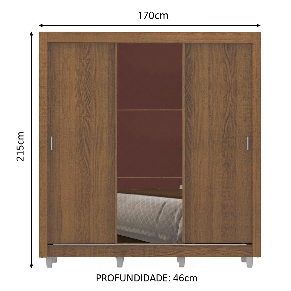 Clóset Matrimonial Lyon 3 Puertas Correderas con Espejo 2 Cajones con Patas Marrón