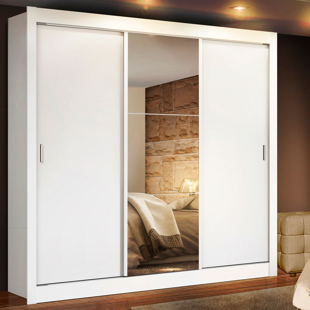 Clóset Matrimonial Lyon 3 Puertas Correderas con Espejo 2 Cajones Blanco