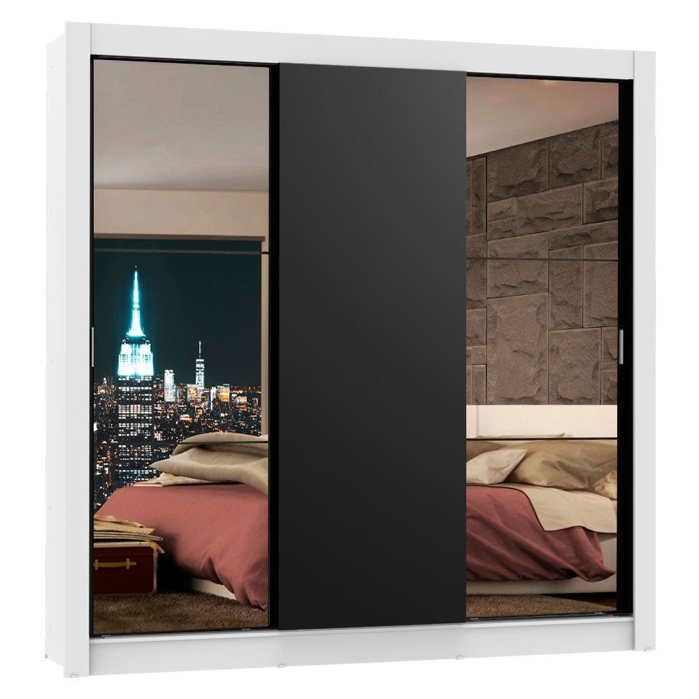Clóset Matrimonial Lyon 3 Puertas Correderas con Espejos 2 Cajones Blanco/Negro
