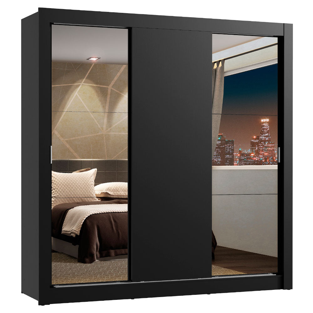 Clóset Matrimonial Lyon Plus 3 Puertas Correderas con Espejos 4 Cajones Negro