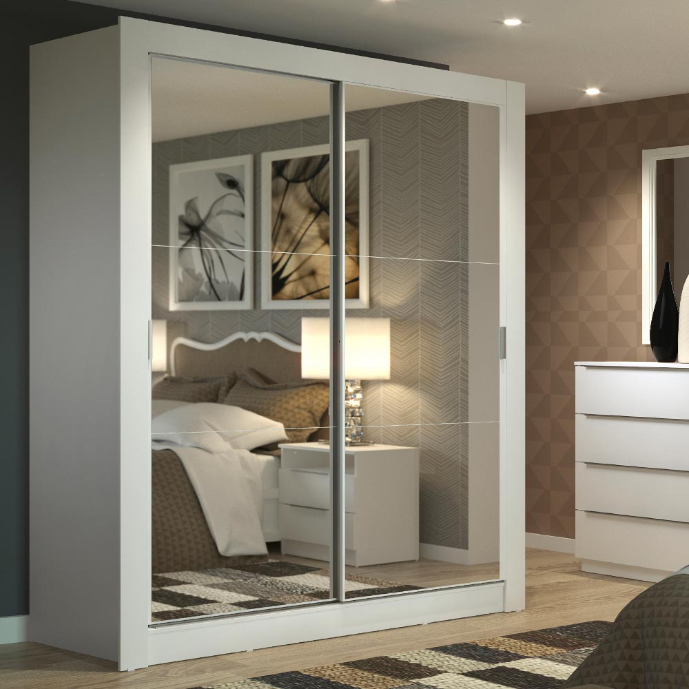 Clóset Soltero Dallas 2 Puertas Correderas con Espejo 2 Cajones Blanco