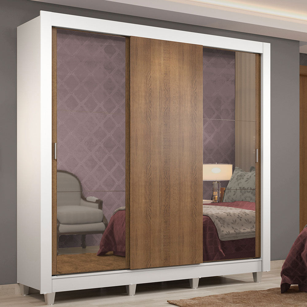 Clóset Matrimonial Lyon 3 Puertas Correderas con Espejos 2 Cajones con Patas Blanco/Marrón