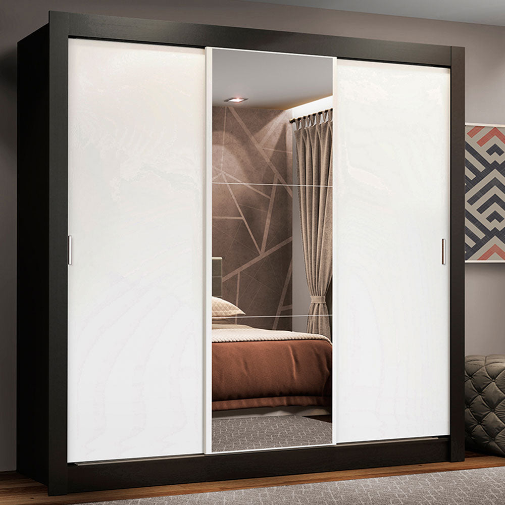 Clóset Matrimonial Lyon Plus 3 Puertas Correderas con Espejo 4 Cajones Negro/Blanco