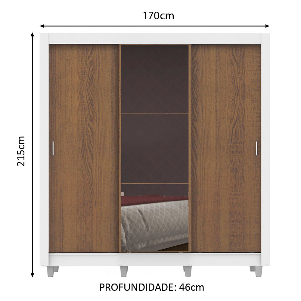 Clóset Matrimonial Lyon Plus 3 Puertas Correderas con Espejo 4 Cajones con Patas Blanco/Marrón