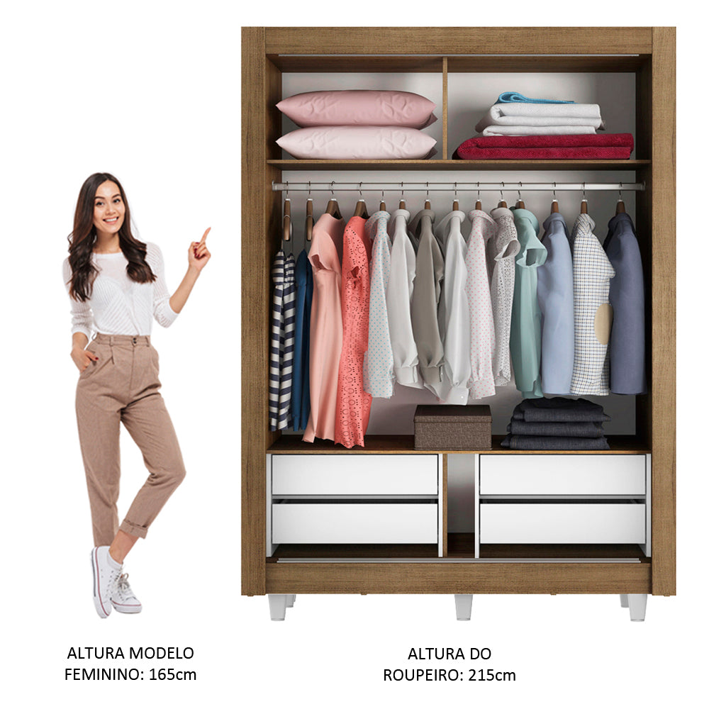 Clóset Soltero Dallas Plus 2 Puertas Corredizas 4 Cajones con Patas Marrón/Blanco