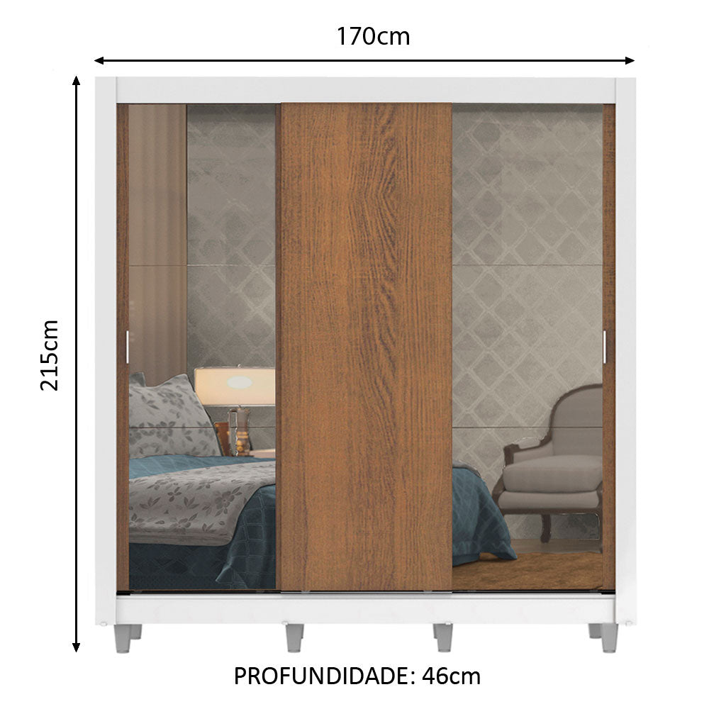 Clóset Matrimonial Lyon Plus 3 Puertas Correderas con Espejos 4 Cajones con Patas Blanco/Marrón