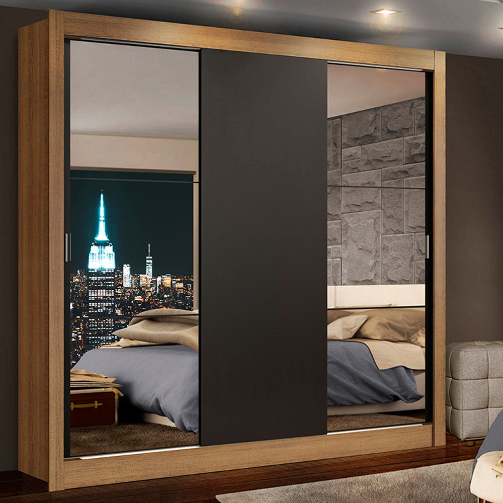 Clóset Matrimonial Lyon 3 Puertas Correderas con Espejos 2 Cajones Marrón/Negro