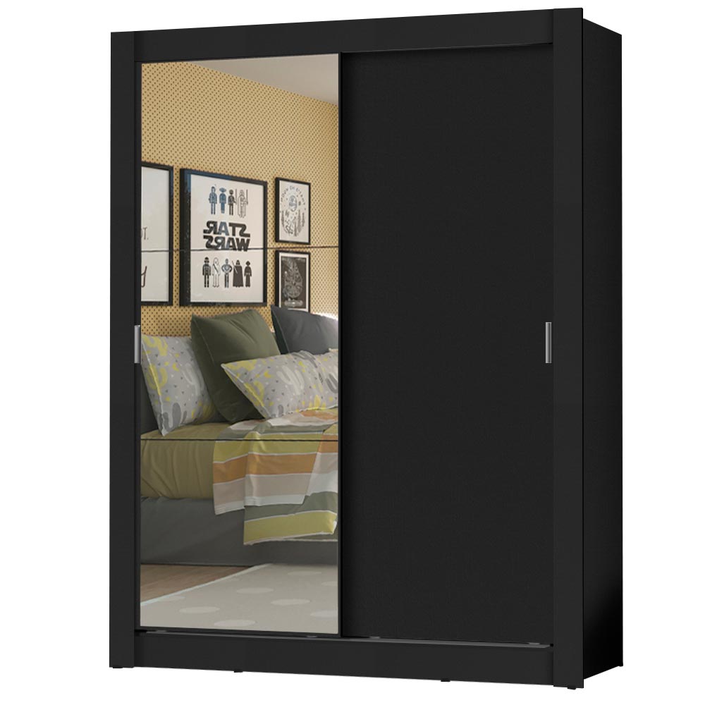 Clóset Soltero Dallas Plus 2 Puertas Correderas con Espejo 4 Cajones Negro