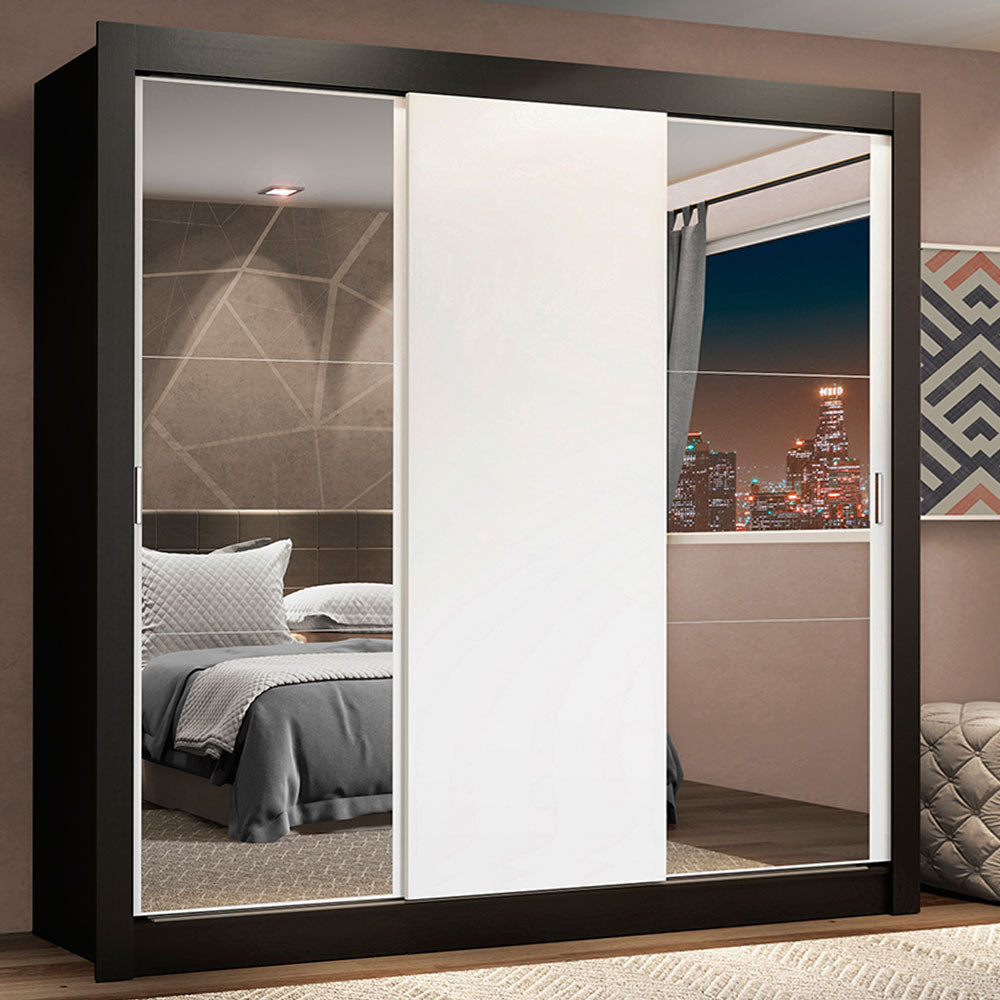 Clóset Matrimonial Lyon Plus 3 Puertas Correderas con Espejos 4 Cajones Negro/Blanco