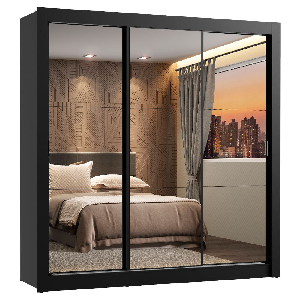 Clóset Matrimonial Lyon 3 Puertas Correderas con Espejo 2 Cajones Negro