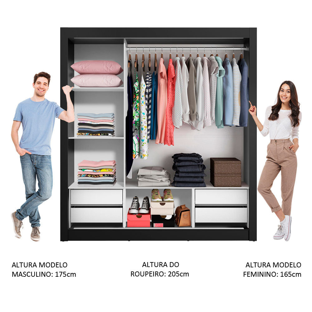 Clóset Matrimonial Lyon Plus 3 Puertas Correderas 4 Cajones Negro/Marrón