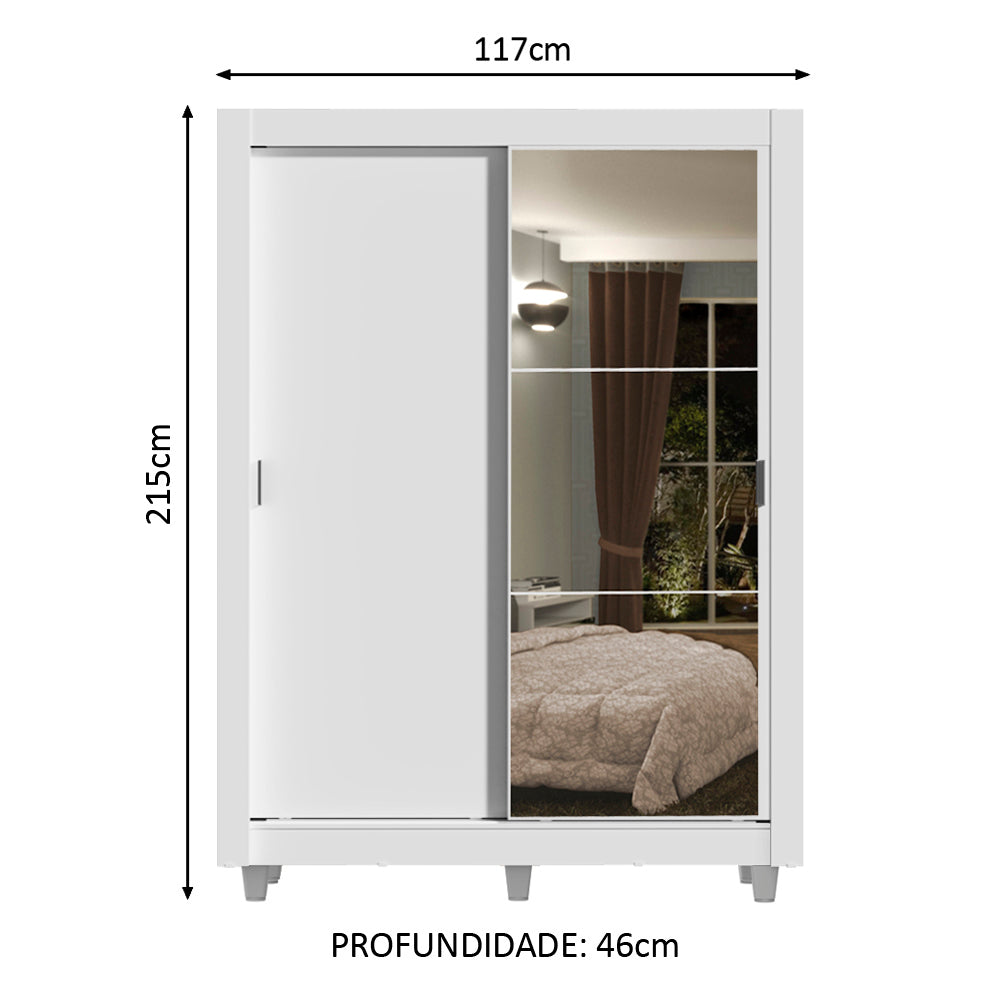 Clóset Soltero Dallas Plus 2 Puertas Correderas con Espejo 4 Cajones con Patas Blanco