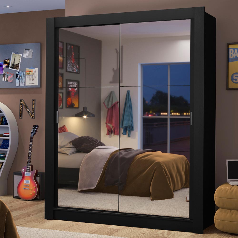 Clóset Soltero Dallas 2 Puertas Correderas de Espejo 2 Cajones Negro