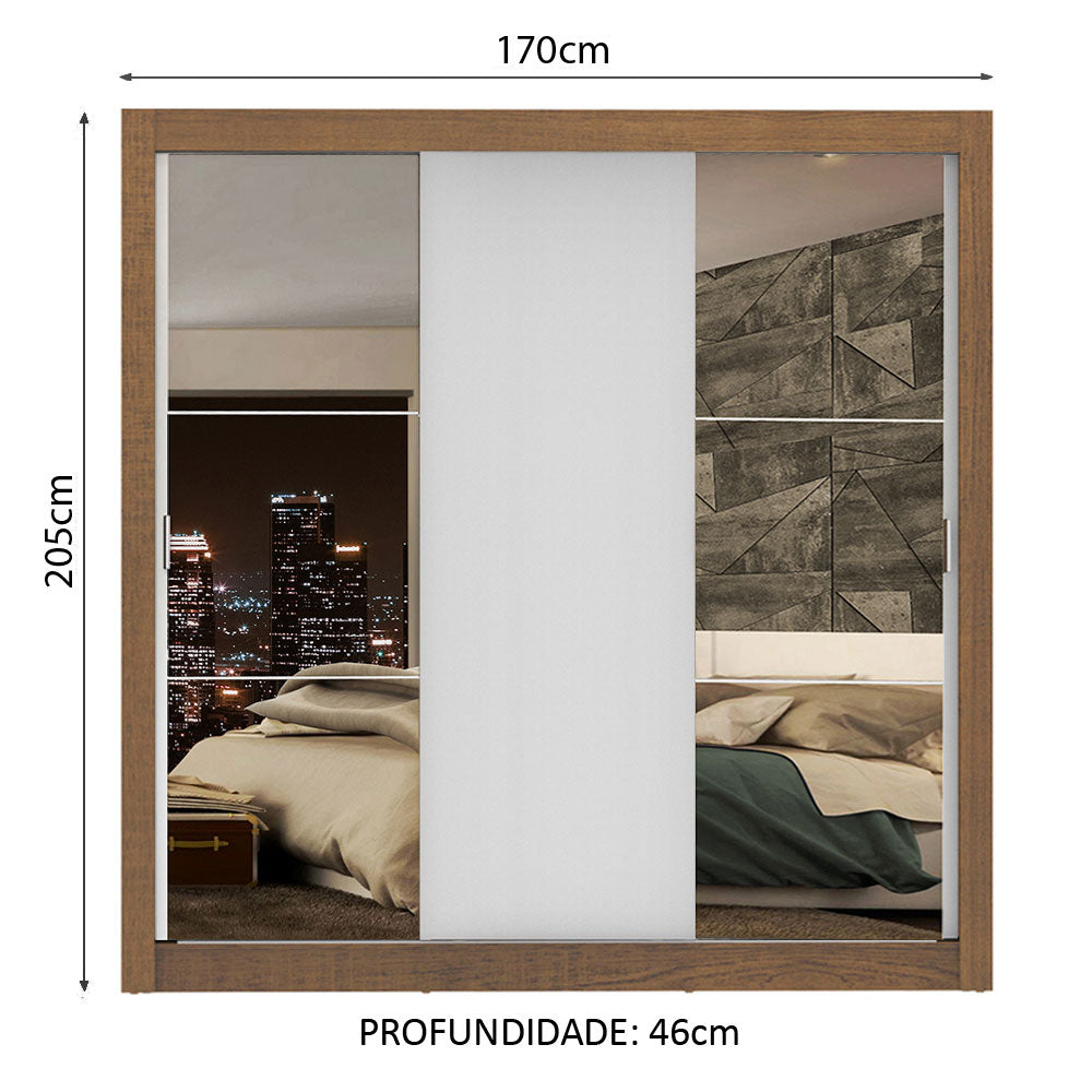 Clóset Matrimonial Lyon Plus 3 Puertas Correderas con Espejos 4 Cajones Marrón/Blanco