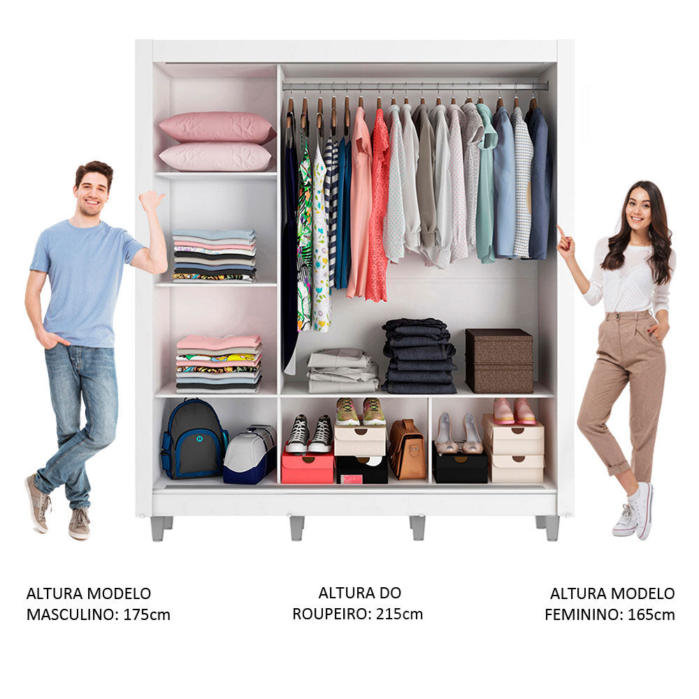 Clóset Matrimonial Mónaco 3 Puertas Correderas con Espejo con Patas Blanco/Marrón