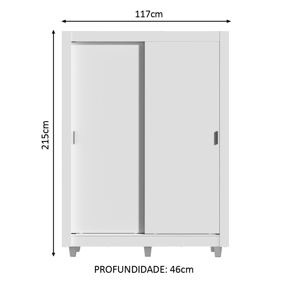 Clóset Soltero Dallas Plus 2 Puertas Correderas 4 Cajones con Patas Blanco