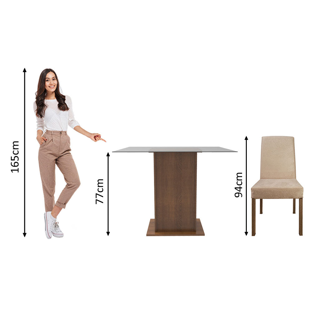 Juego de Comedor Mesa con Encimera de Vidrio 2 Sillas Marrón/Imperial Luli