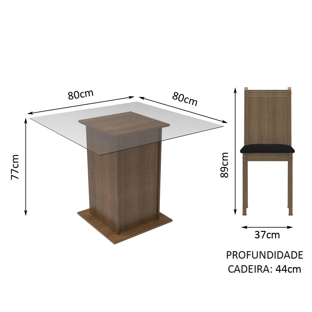 Juego de Comedor Mesa con Encimera de Vidrio 4 Sillas Marrón/Negro Maya