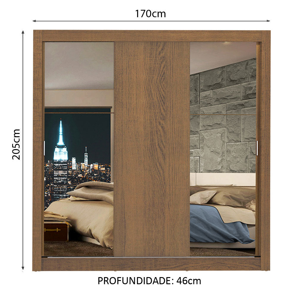 Clóset Matrimonial Lyon 3 Puertas Correderas con Espejos 2 Cajones Marrón