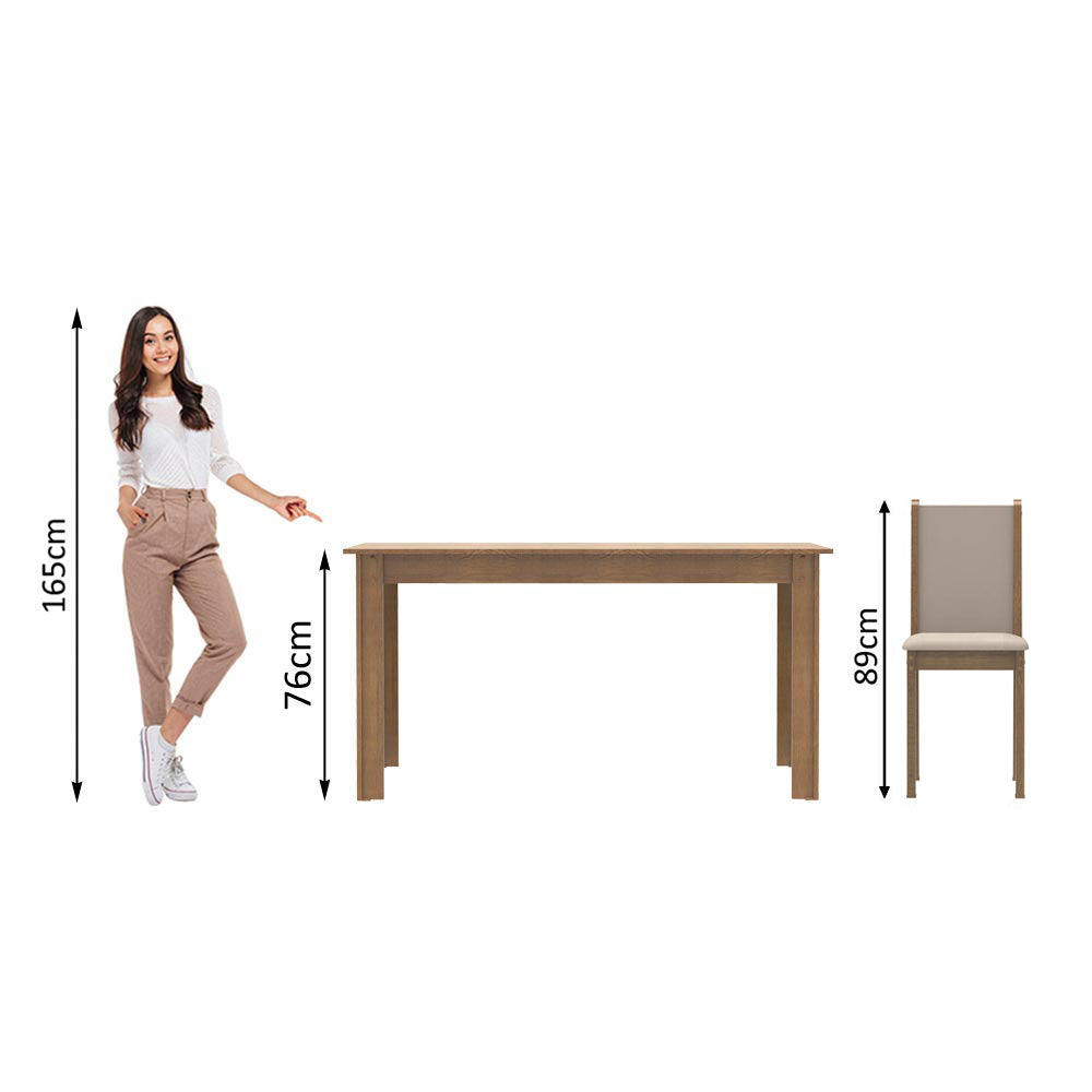 Conjunto Comedor Miriam Mesa Encimera de Madera con 6 Sillas Marrón/Crema/Sintético Beige