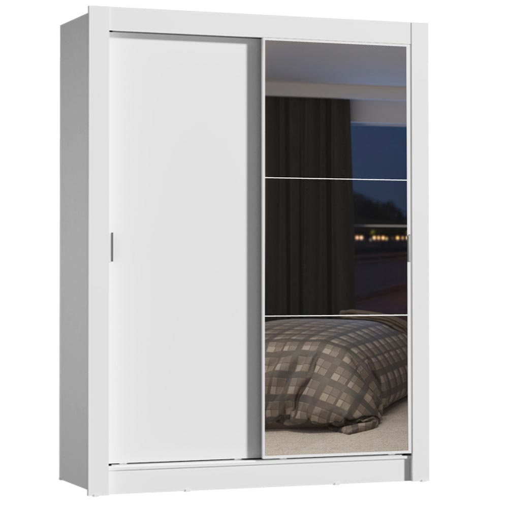 Clóset Soltero Dallas Plus 2 Puertas Correderas con Espejo 4 Cajones Blanco