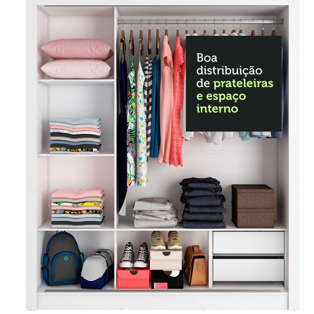 Clóset Matrimonial Lyon 3 Puertas Correderas con Espejos 2 Cajones Blanco