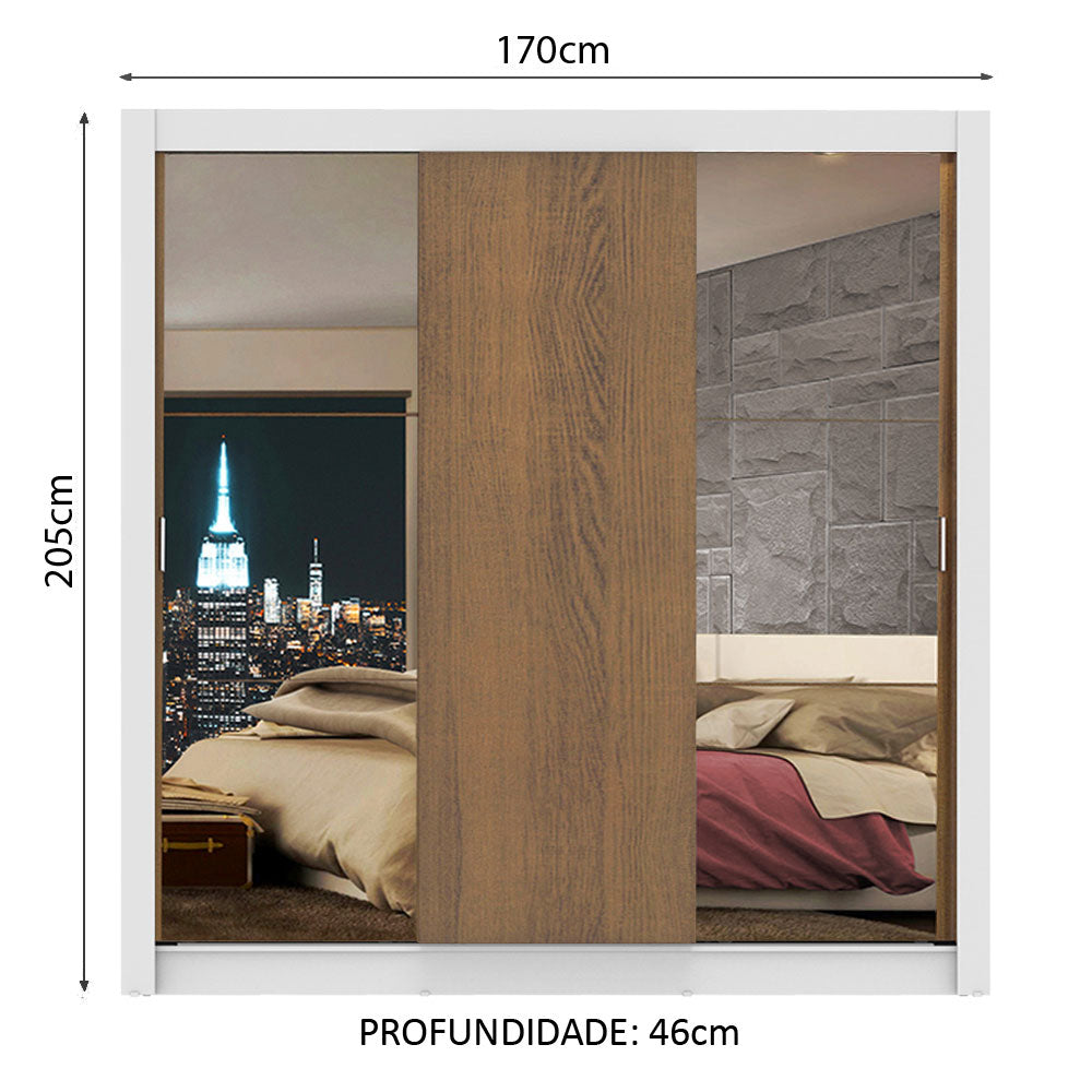 Clóset Matrimonial Lyon 3 Puertas Correderas con Espejos 2 Cajones Blanco/Marrón