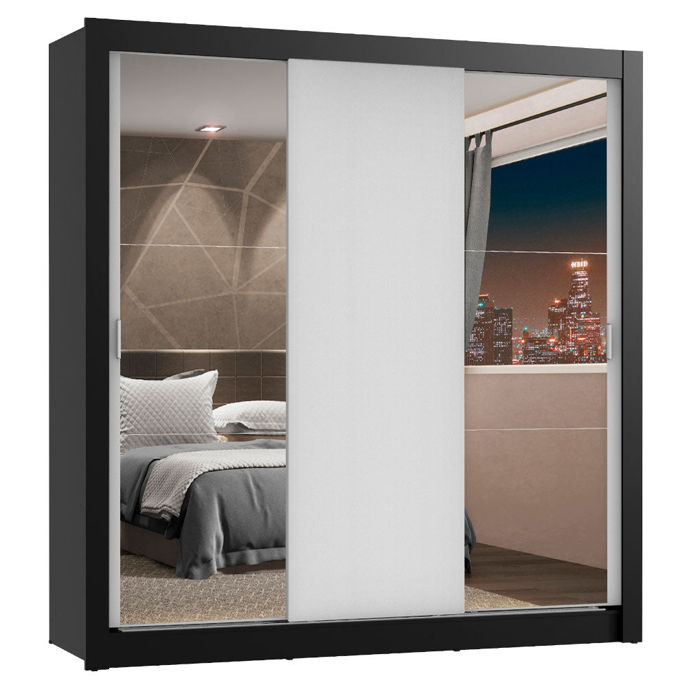 Clóset Matrimonial Lyon Plus 3 Puertas Correderas con Espejos 4 Cajones Negro/Blanco