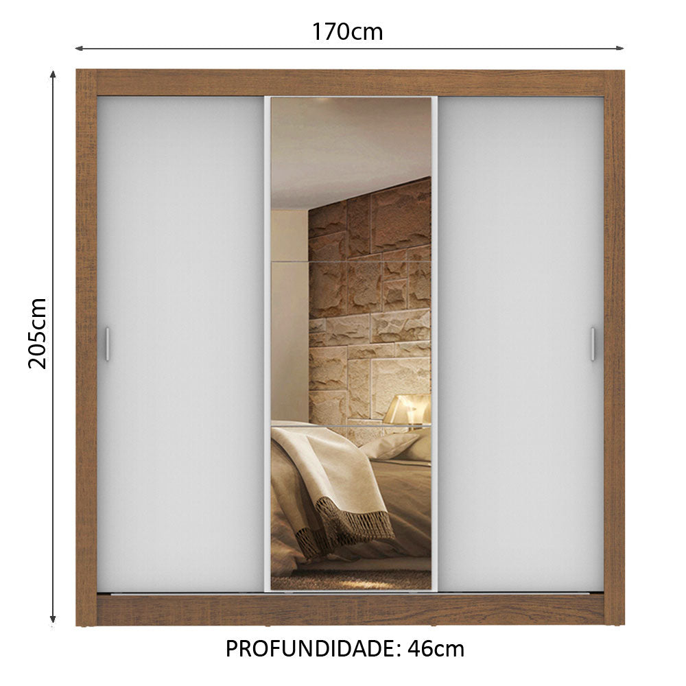 Clóset Matrimonial Lyon 3 Puertas Correderas con Espejo 2 Cajones Marrón/Blanco