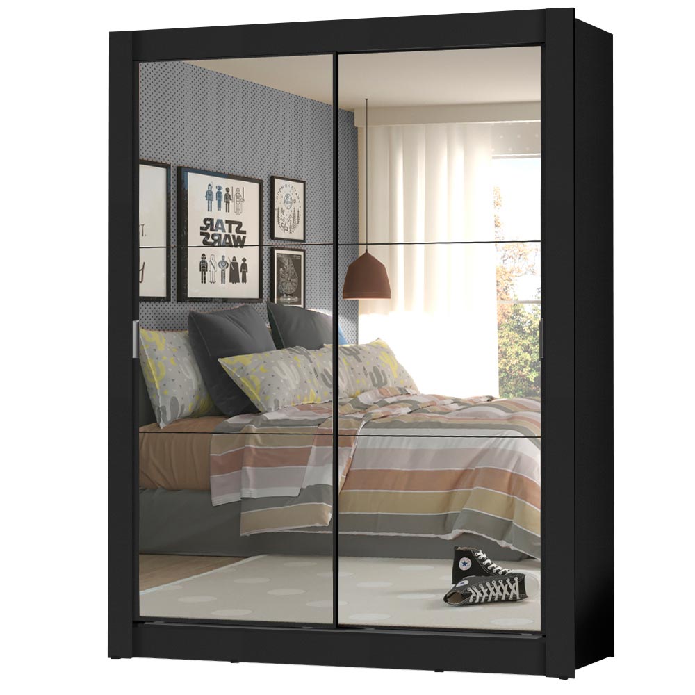 Clóset Soltero Dallas Plus 2 Puertas Correderas de Espejo 4 Cajones Negro