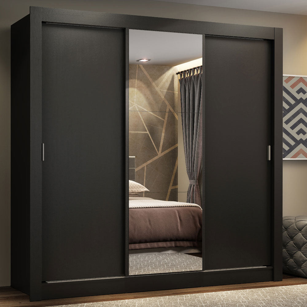 Clóset Matrimonial Lyon Plus 3 Puertas Correderas con Espejos 4 Cajones Negro