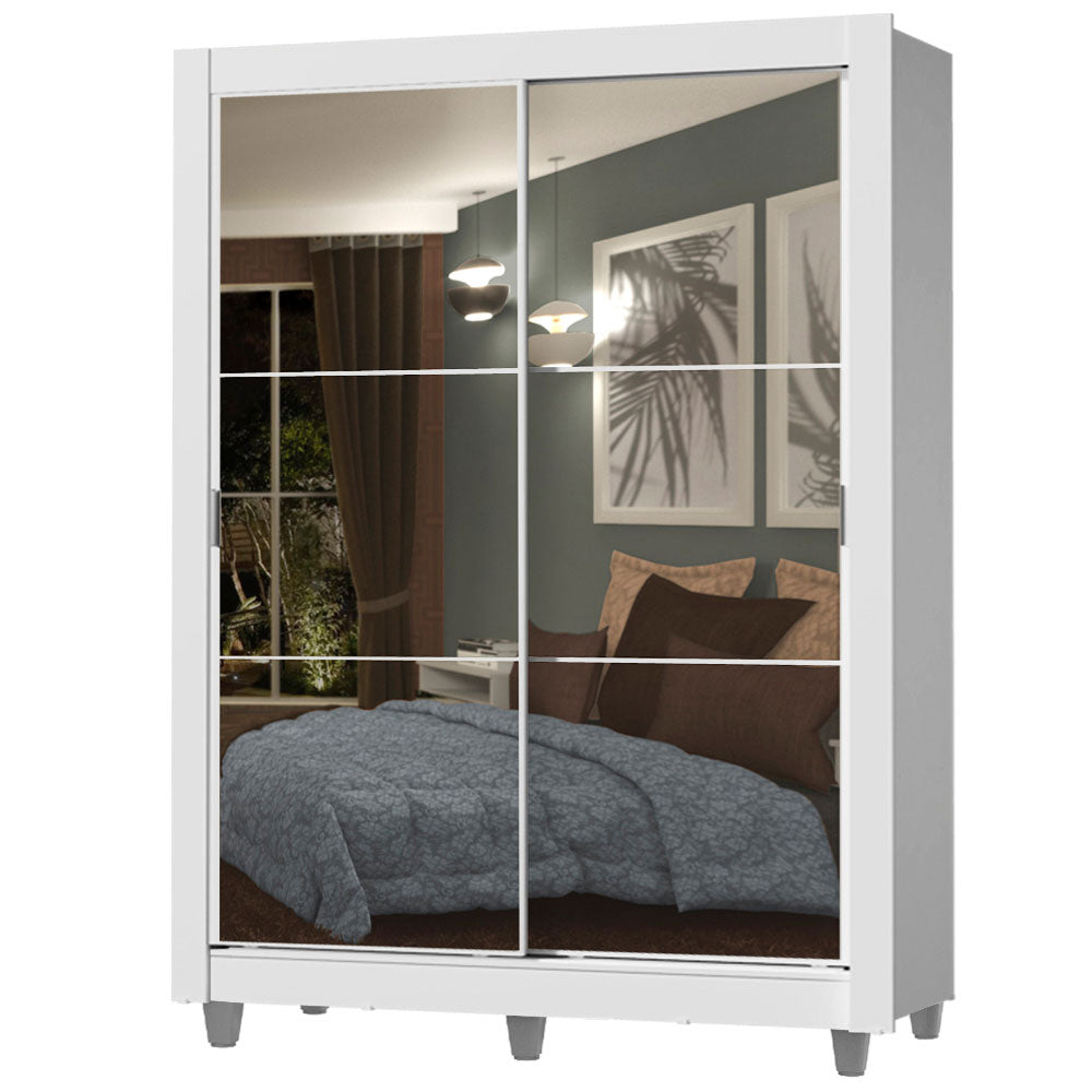 Clóset Soltero Dallas 2 Puertas Correderas con Espejo 2 Cajones con Patas Blanco