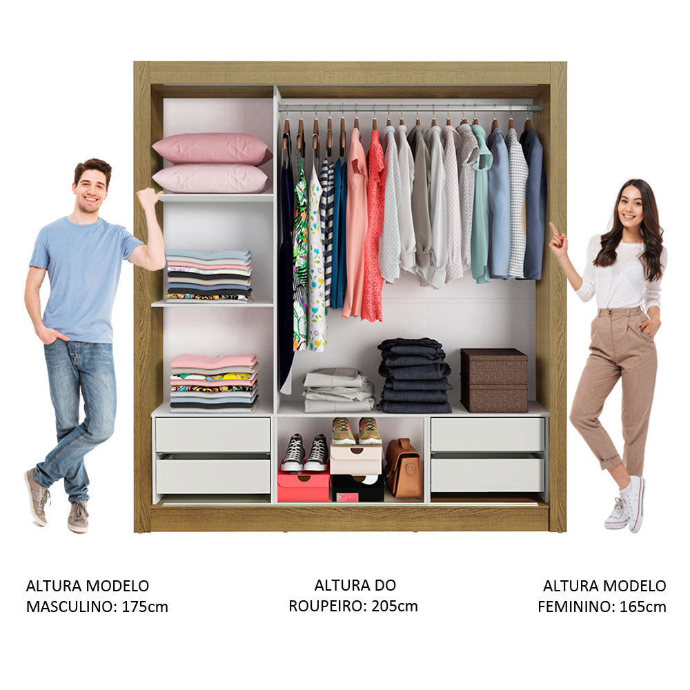 Clóset Matrimonial Lyon Plus 3 Puertas Correderas con Espejos 4 Cajones Marrón/Blanco