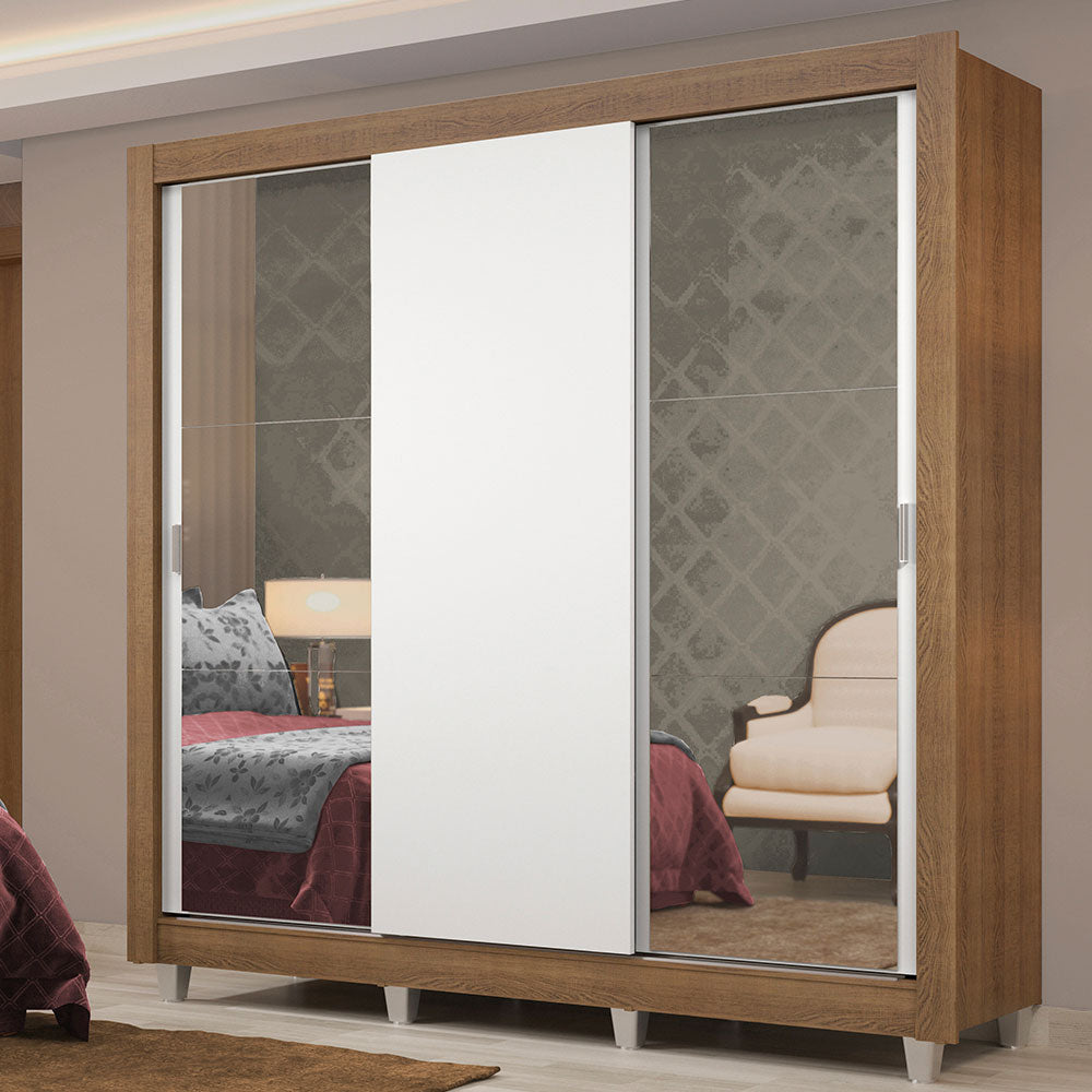Clóset Matrimonial Lyon Plus 3 Puertas Correderas con Espejos 4 Cajones con Patas Marrón/Blanco