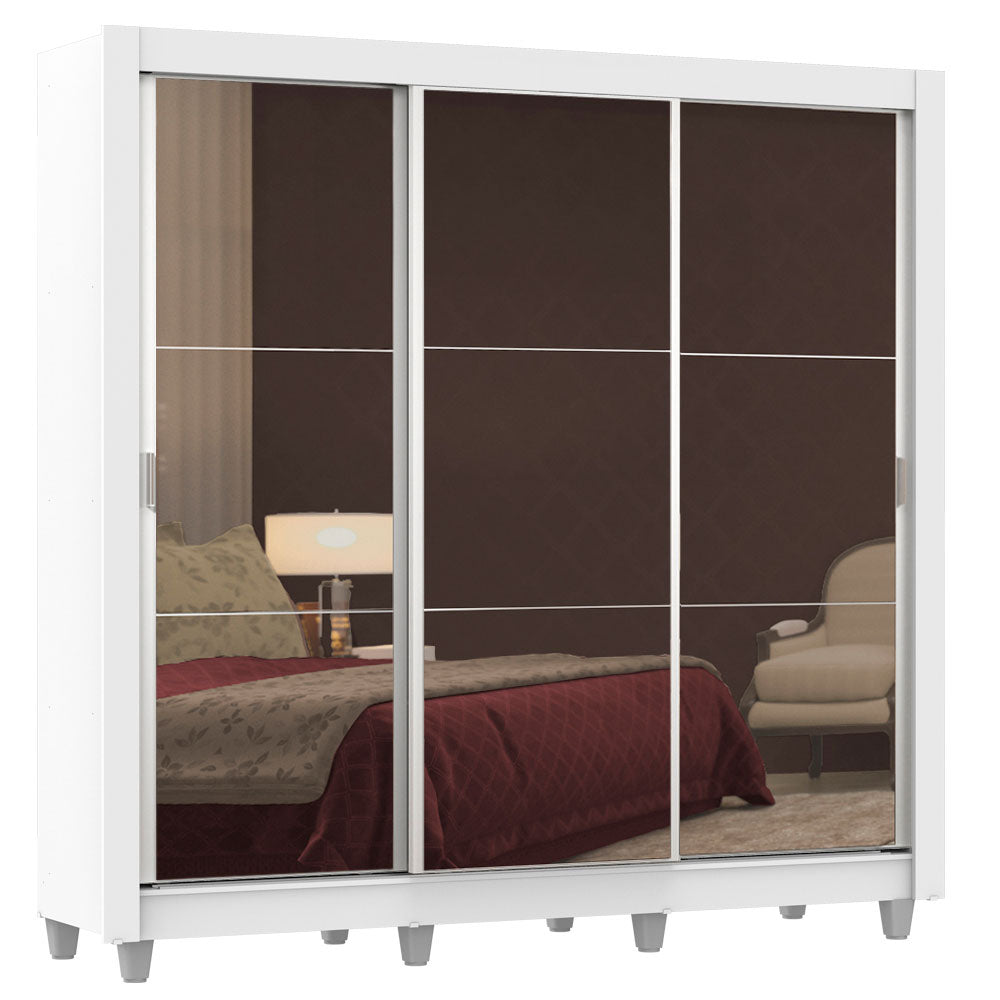 Clóset Matrimonial Lyon Plus 3 Puertas Correderas con Espejo 4 Cajones con Patas Blanco
