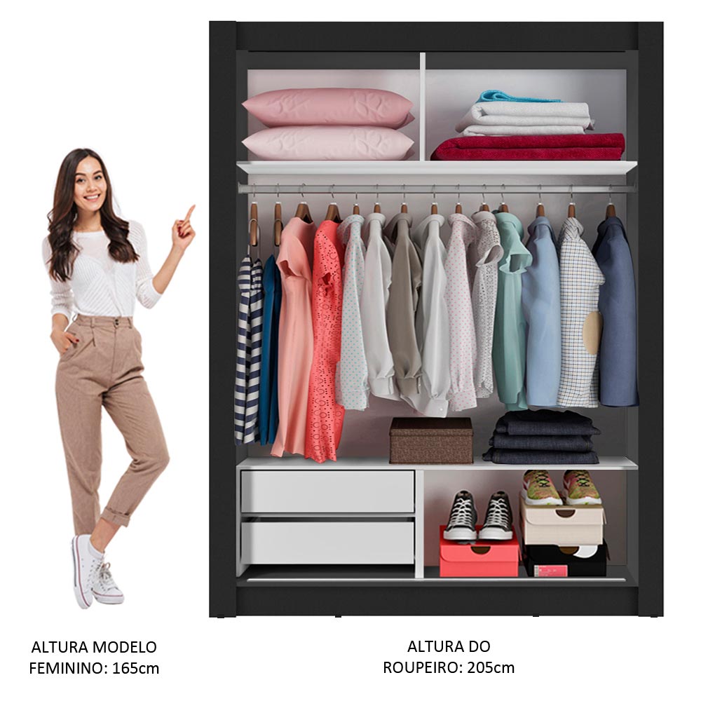 Clóset Soltero Dallas 2 Puertas Correderas 2 Cajones Negro/Blanco