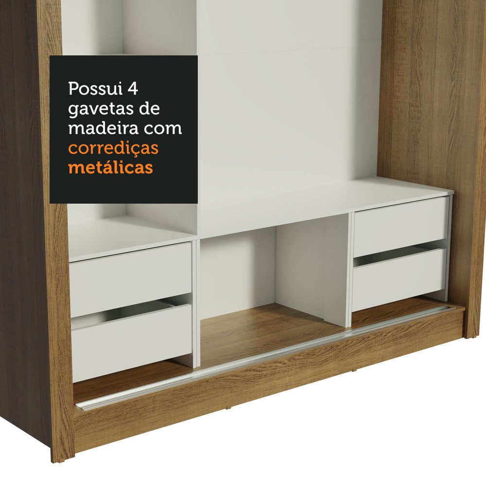 Clóset Matrimonial Lyon Plus 3 Puertas Correderas con Espejo 4 Cajones Marrón