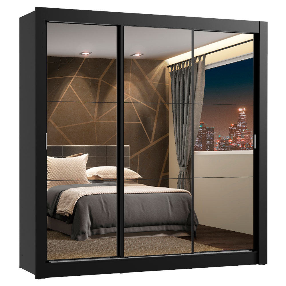 Clóset Matrimonial Lyon Plus 3 Puertas Correderas con Espejo 4 Cajones Negro