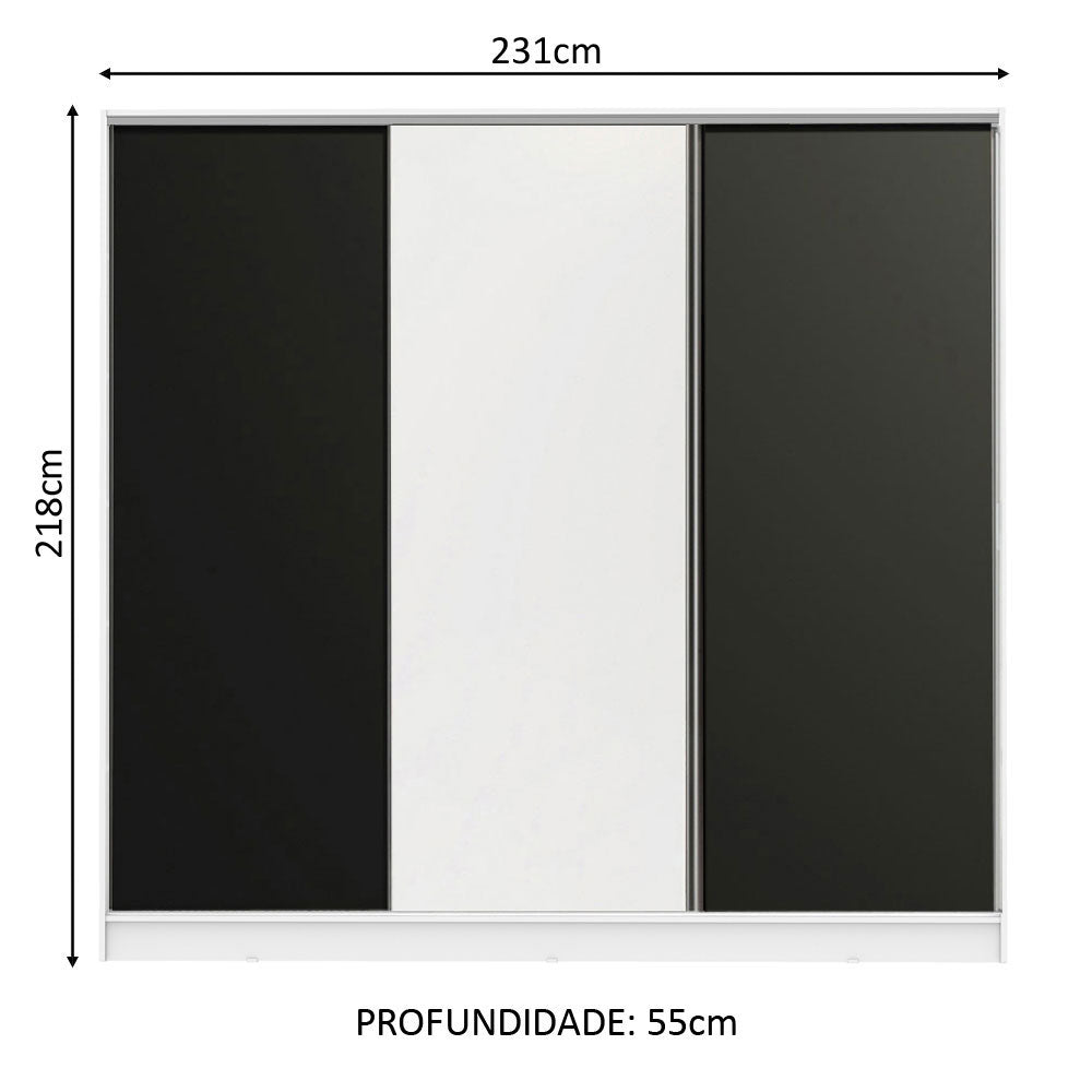 Clóset Matrimonial 100% MDF Royale 3 Puertas Corredizas Blanco/Negro/Blanco