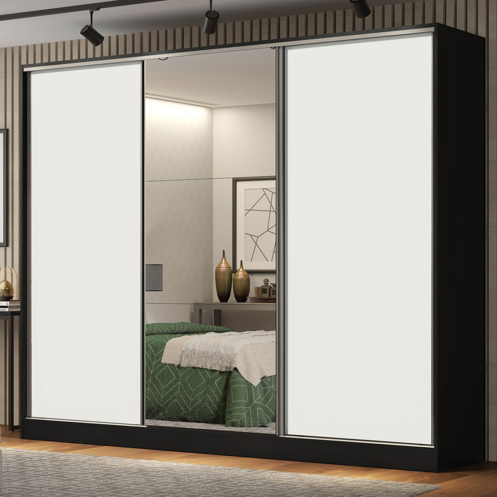 Clóset Matrimonial 100% MDF Royale 3 Puertas Corredizas con Espejo Negro/Blanco