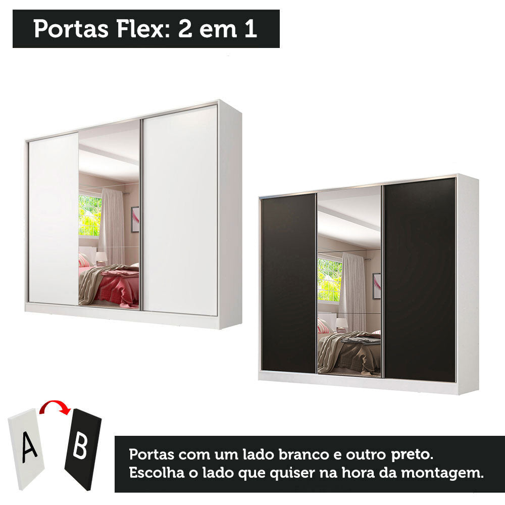 Clóset Matrimonial 100% MDF Royale 3 Puertas Corredizas con Espejo Blanco/Negro