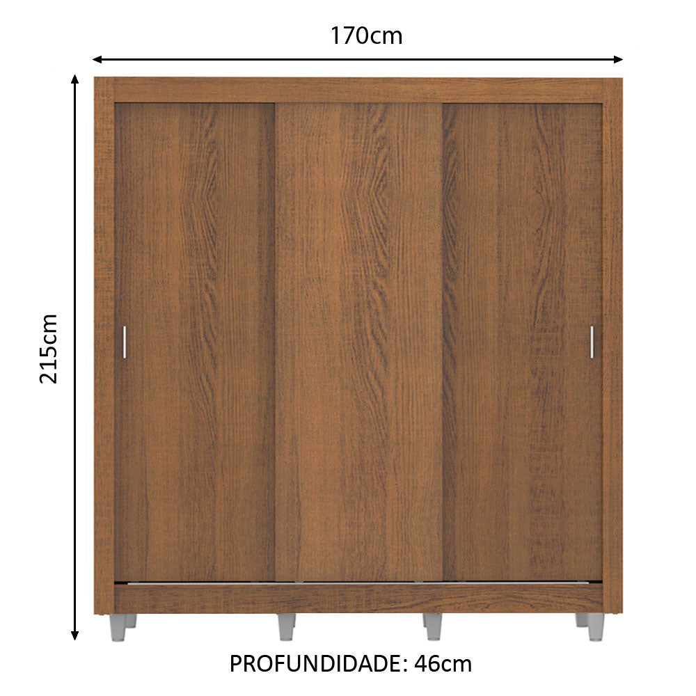 Clóset Matrimonial Mónaco 3 Puertas Correderas con Patas Marrón