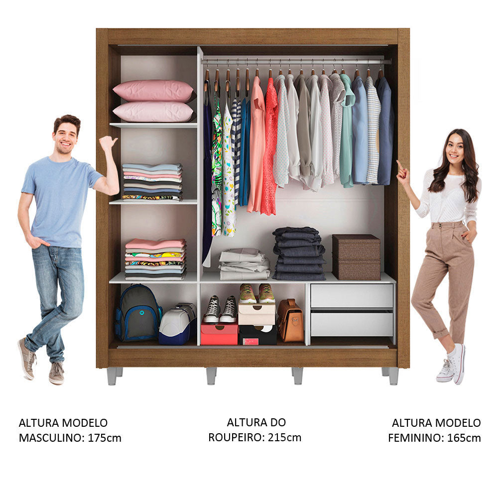 Clóset Matrimonial Lyon 3 Puertas Correderas con Espejo 2 Cajones con Patas Marrón