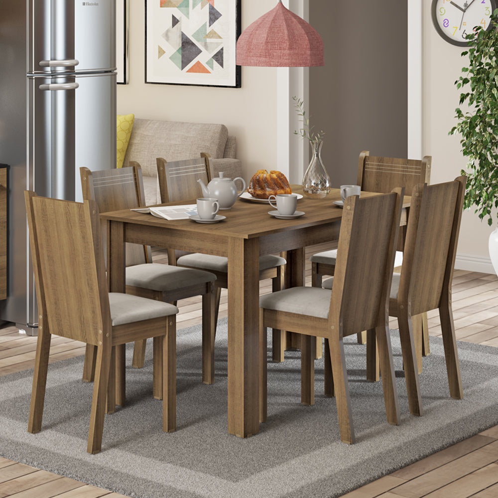 Juego de Comedor Maris Mesa con Encimera y 6 Sillas Marrón/Sintético Beige