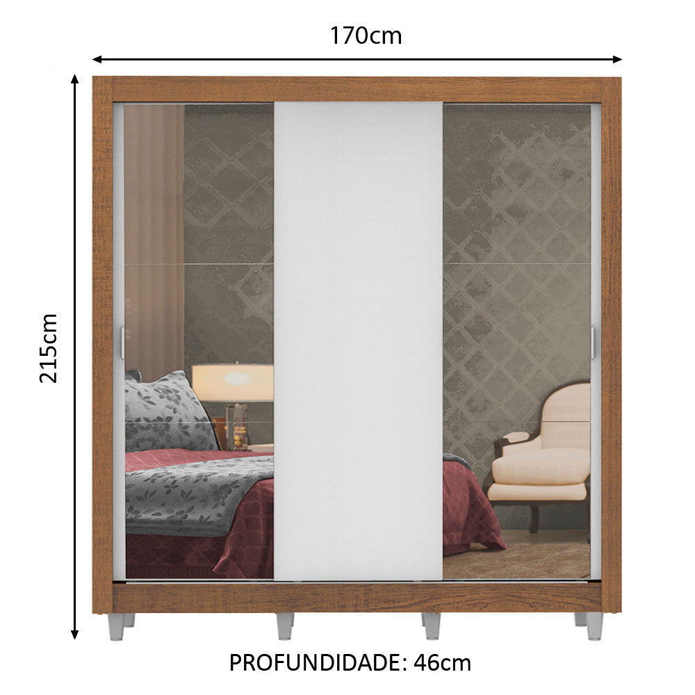 Clóset Matrimonial Lyon Plus 3 Puertas Correderas con Espejos 4 Cajones con Patas Marrón/Blanco