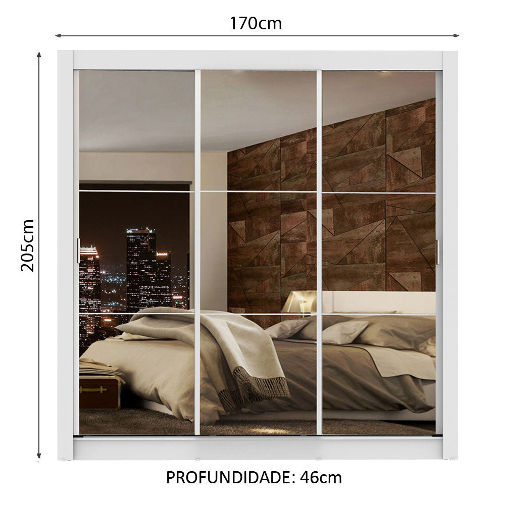 Clóset Matrimonial Lyon Plus 3 Puertas Correderas con Espejo Blanco