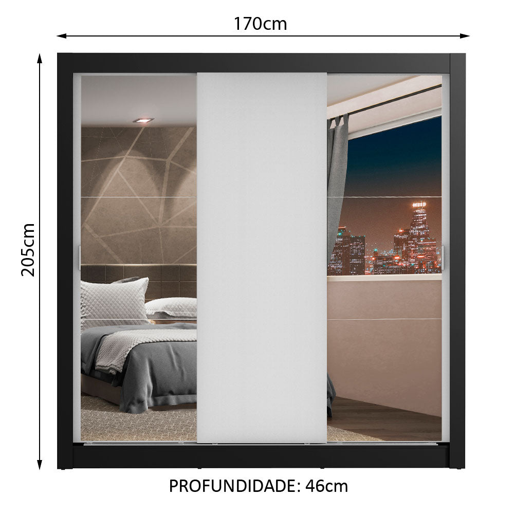 Clóset Matrimonial Lyon Plus 3 Puertas Correderas con Espejos 4 Cajones Negro/Blanco