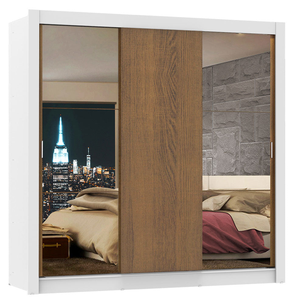 Clóset Matrimonial Lyon 3 Puertas Correderas con Espejos 2 Cajones Blanco/Marrón