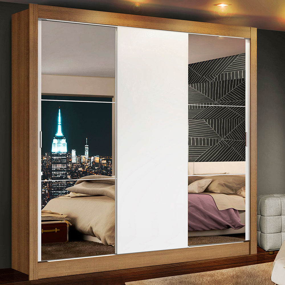 Clóset Matrimonial Lyon 3 Puertas Correderas con Espejos 2 Cajones Marrón/Blanco