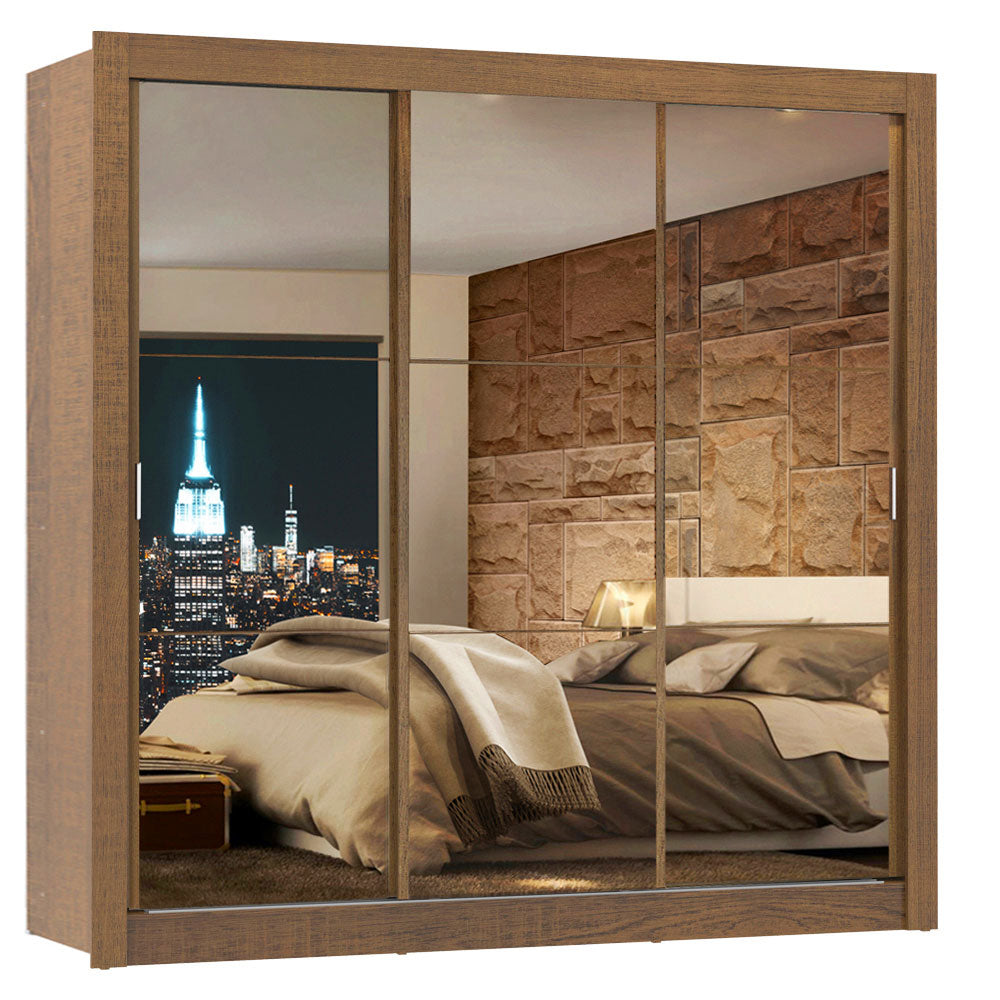 Clóset Matrimonial Lyon 3 Puertas Correderas con Espejo 2 Cajones Marrón